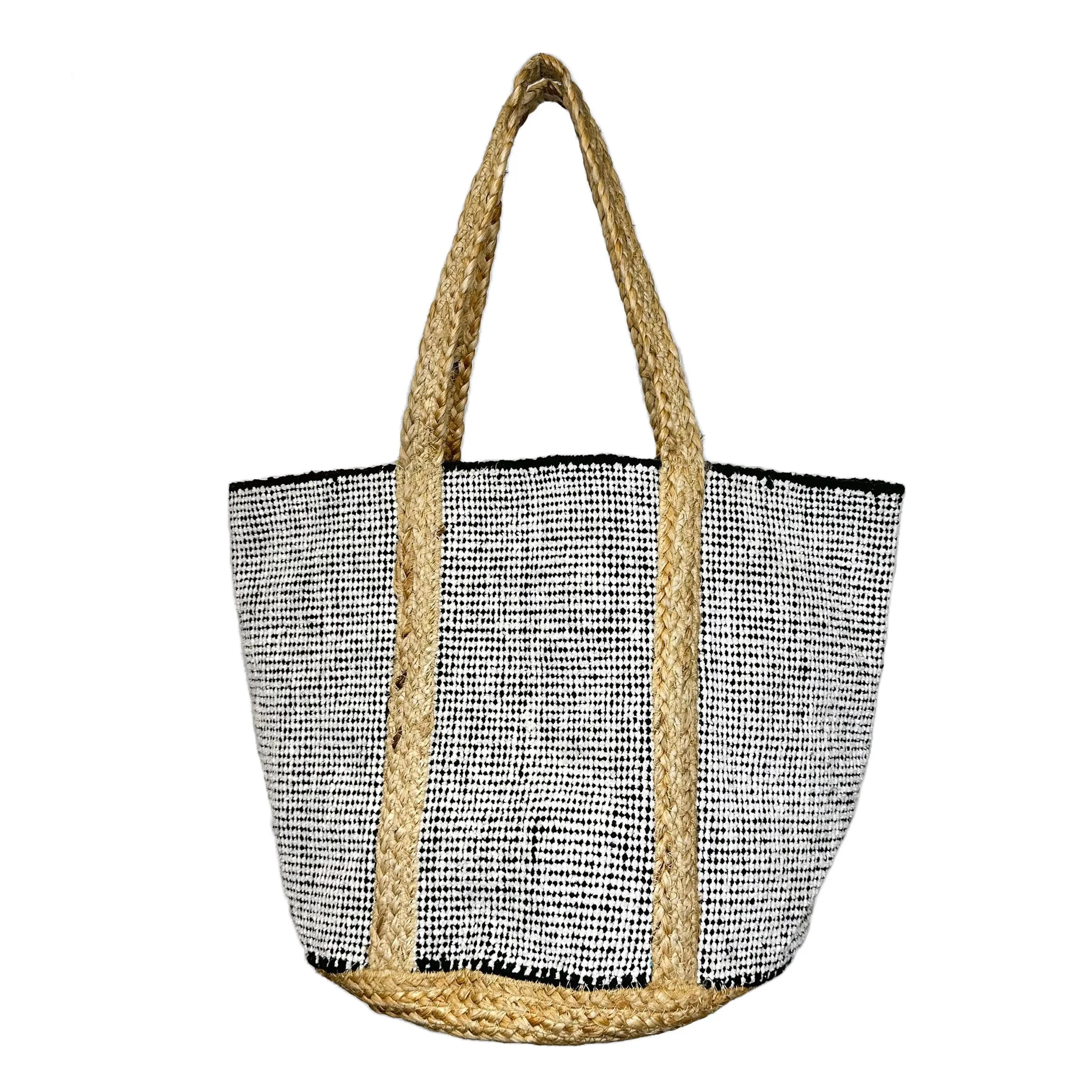 Isla Black & White Cotton Jute Tote