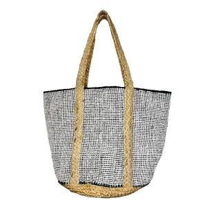 Isla Black & White Cotton Jute Tote
