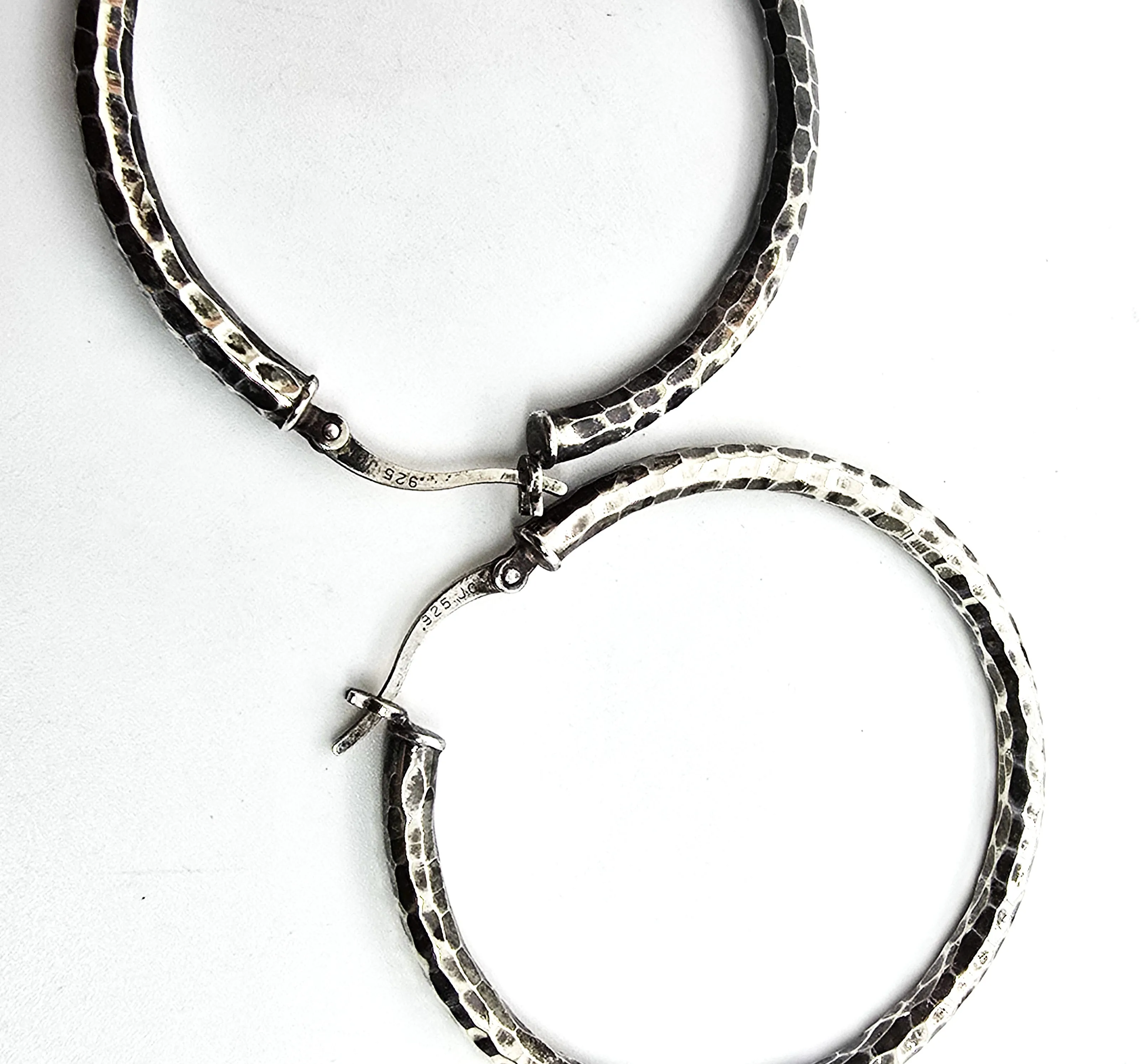 Jacmel Mauritius JCM sterling silver diamond etched vintage large hoop earrings