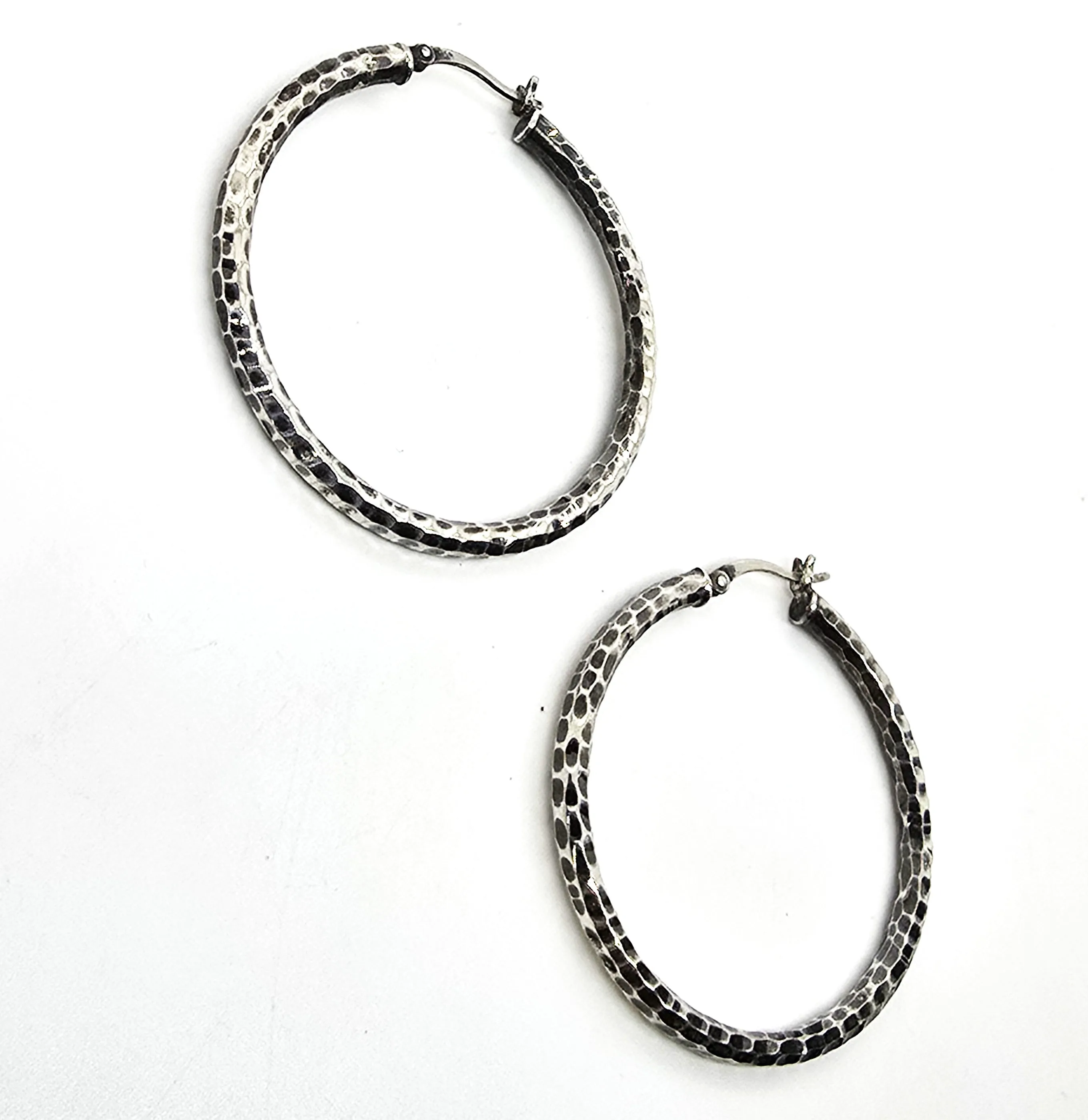 Jacmel Mauritius JCM sterling silver diamond etched vintage large hoop earrings