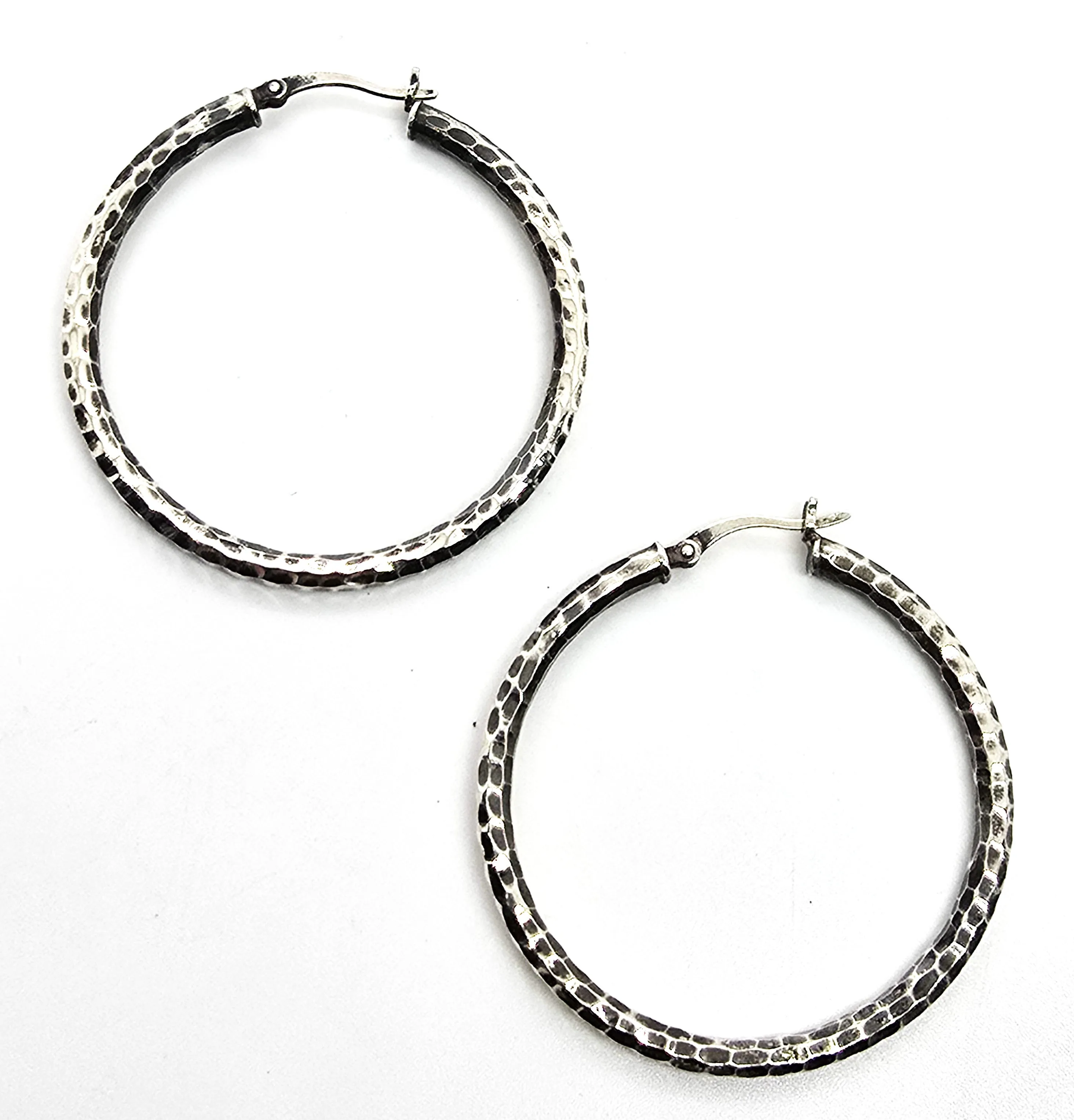 Jacmel Mauritius JCM sterling silver diamond etched vintage large hoop earrings