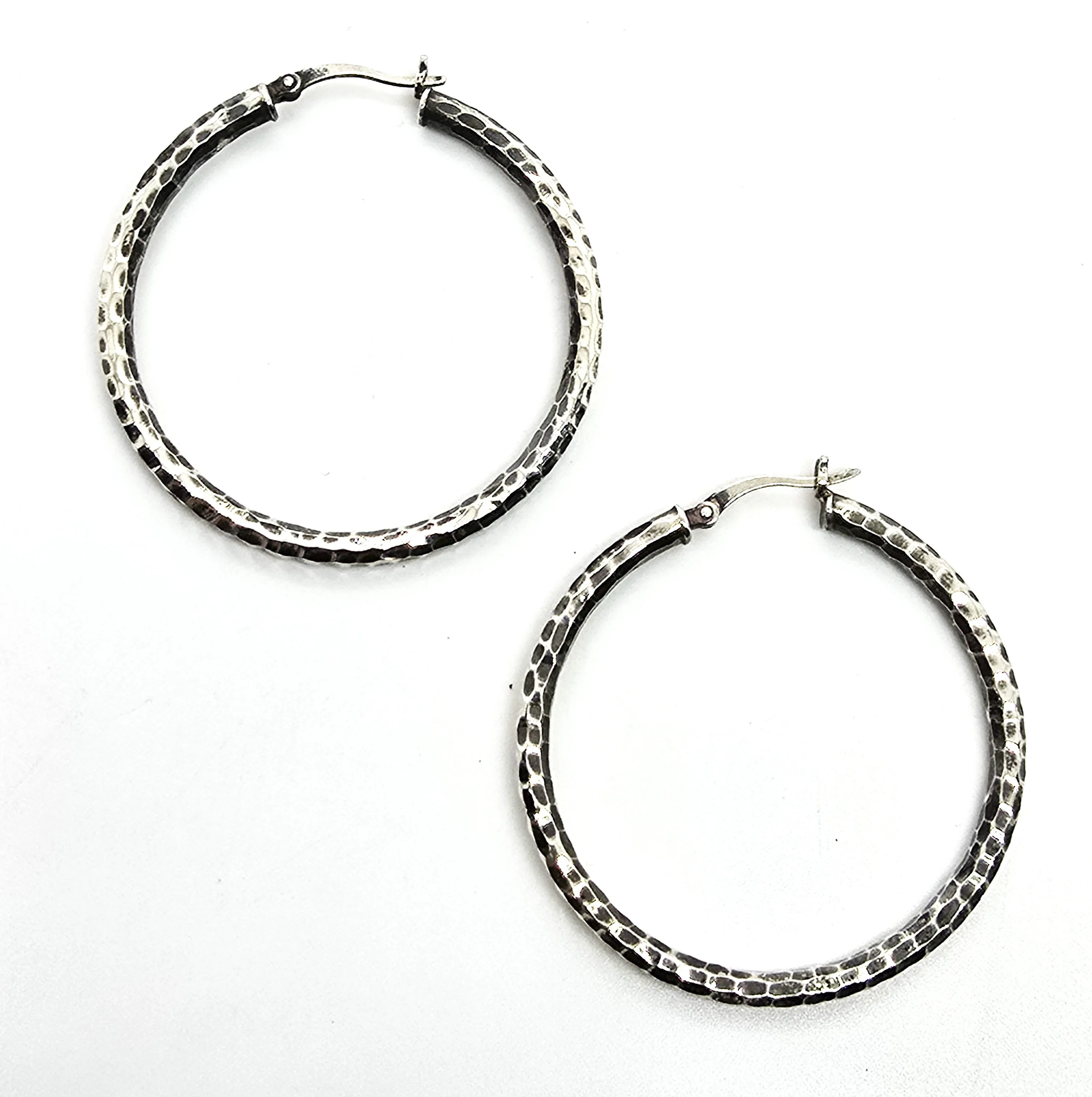 Jacmel Mauritius JCM sterling silver diamond etched vintage large hoop earrings