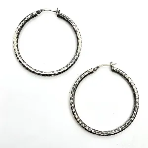 Jacmel Mauritius JCM sterling silver diamond etched vintage large hoop earrings