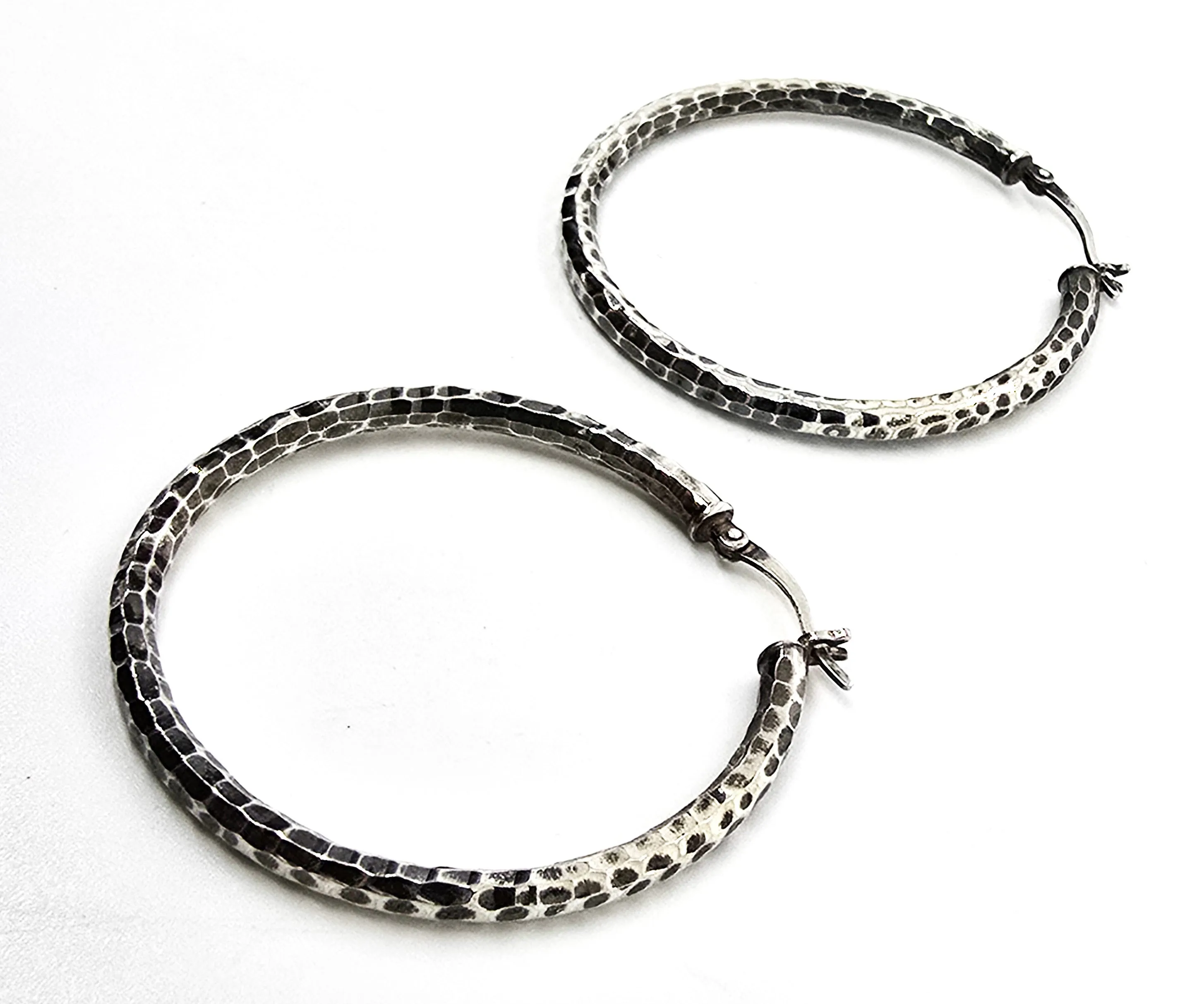 Jacmel Mauritius JCM sterling silver diamond etched vintage large hoop earrings