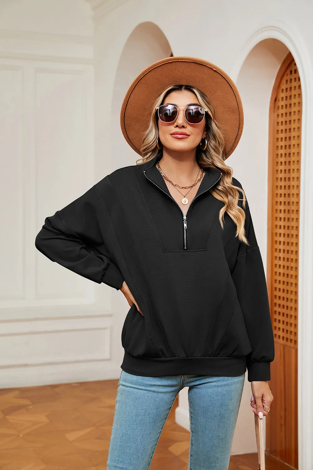 Jill Half-Zip Dropped Shoulder Sweatshirt