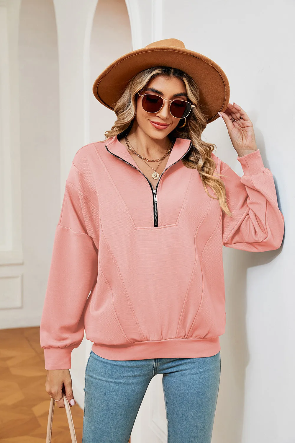 Jill Half-Zip Dropped Shoulder Sweatshirt