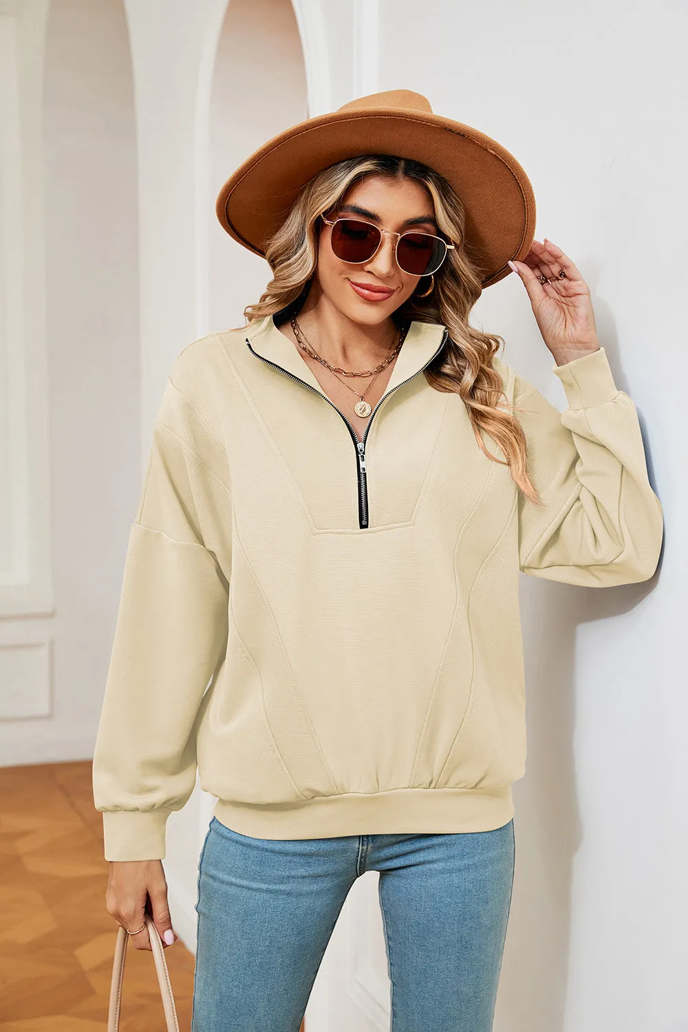 Jill Half-Zip Dropped Shoulder Sweatshirt