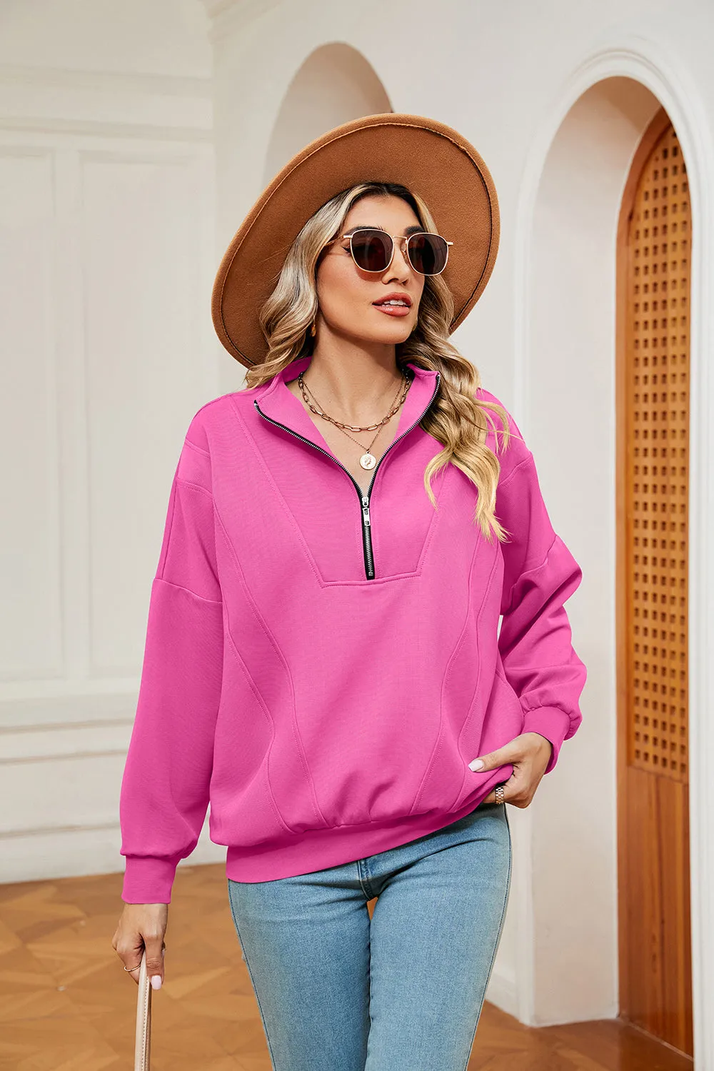 Jill Half-Zip Dropped Shoulder Sweatshirt