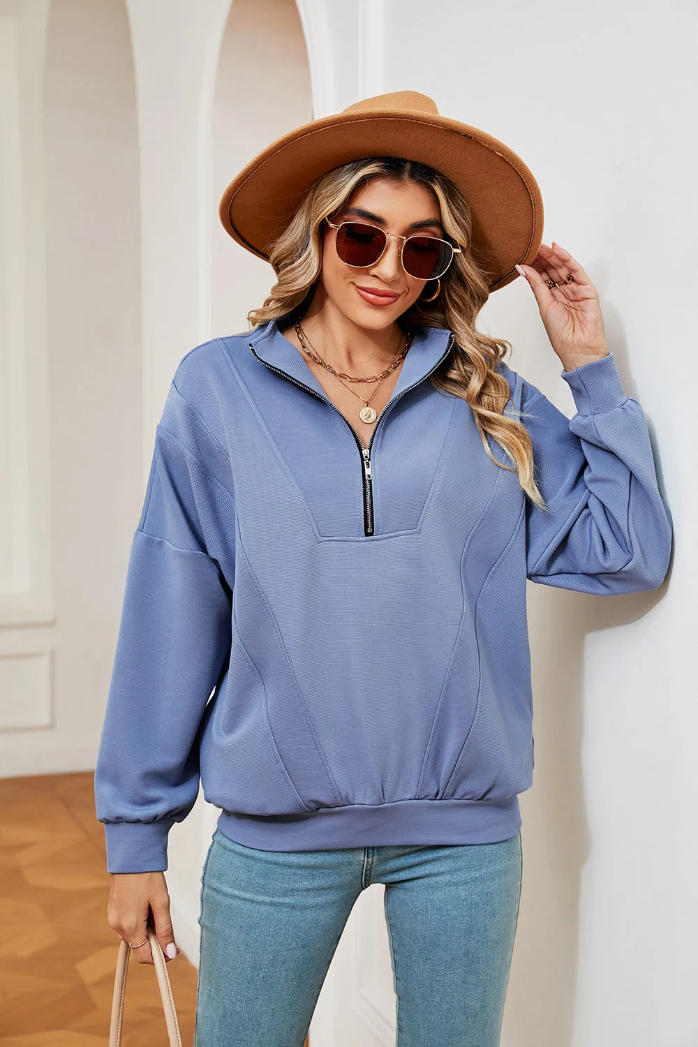 Jill Half-Zip Dropped Shoulder Sweatshirt