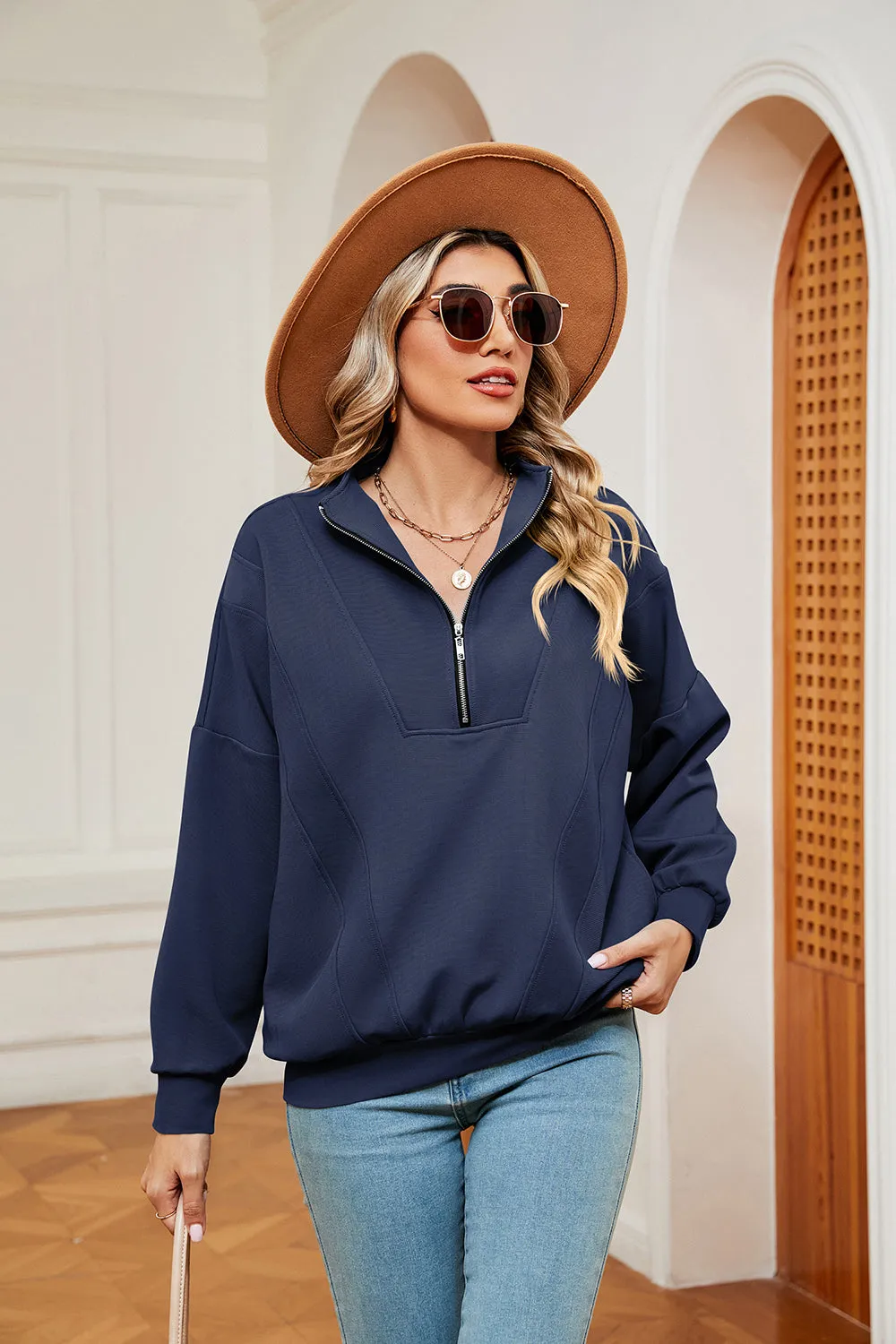 Jill Half-Zip Dropped Shoulder Sweatshirt