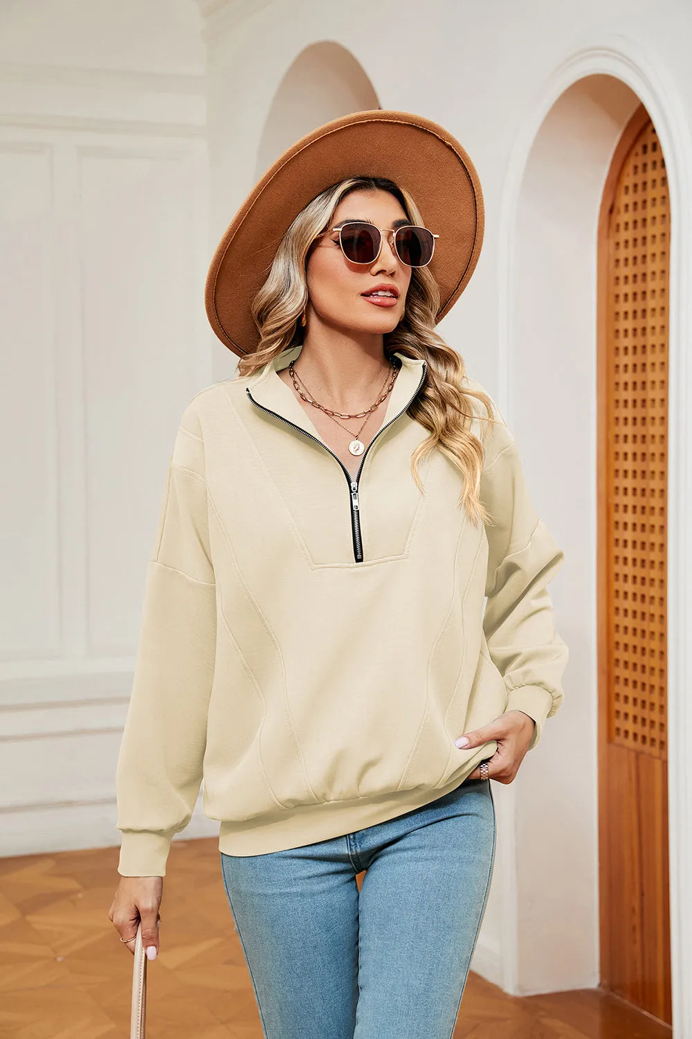 Jill Half-Zip Dropped Shoulder Sweatshirt
