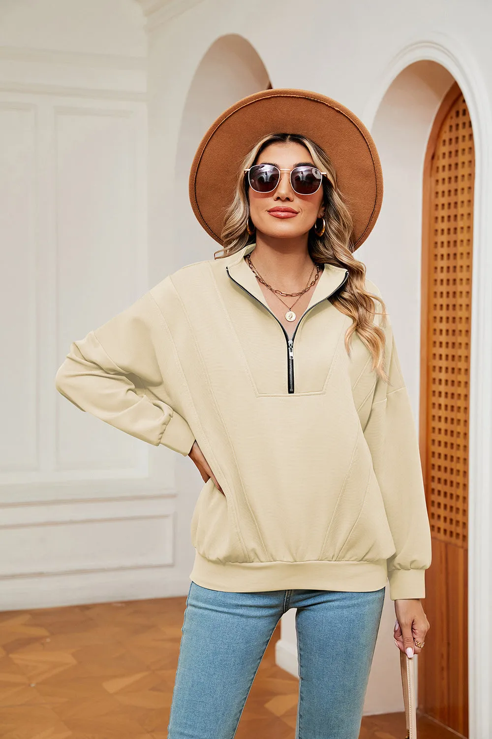 Jill Half-Zip Dropped Shoulder Sweatshirt