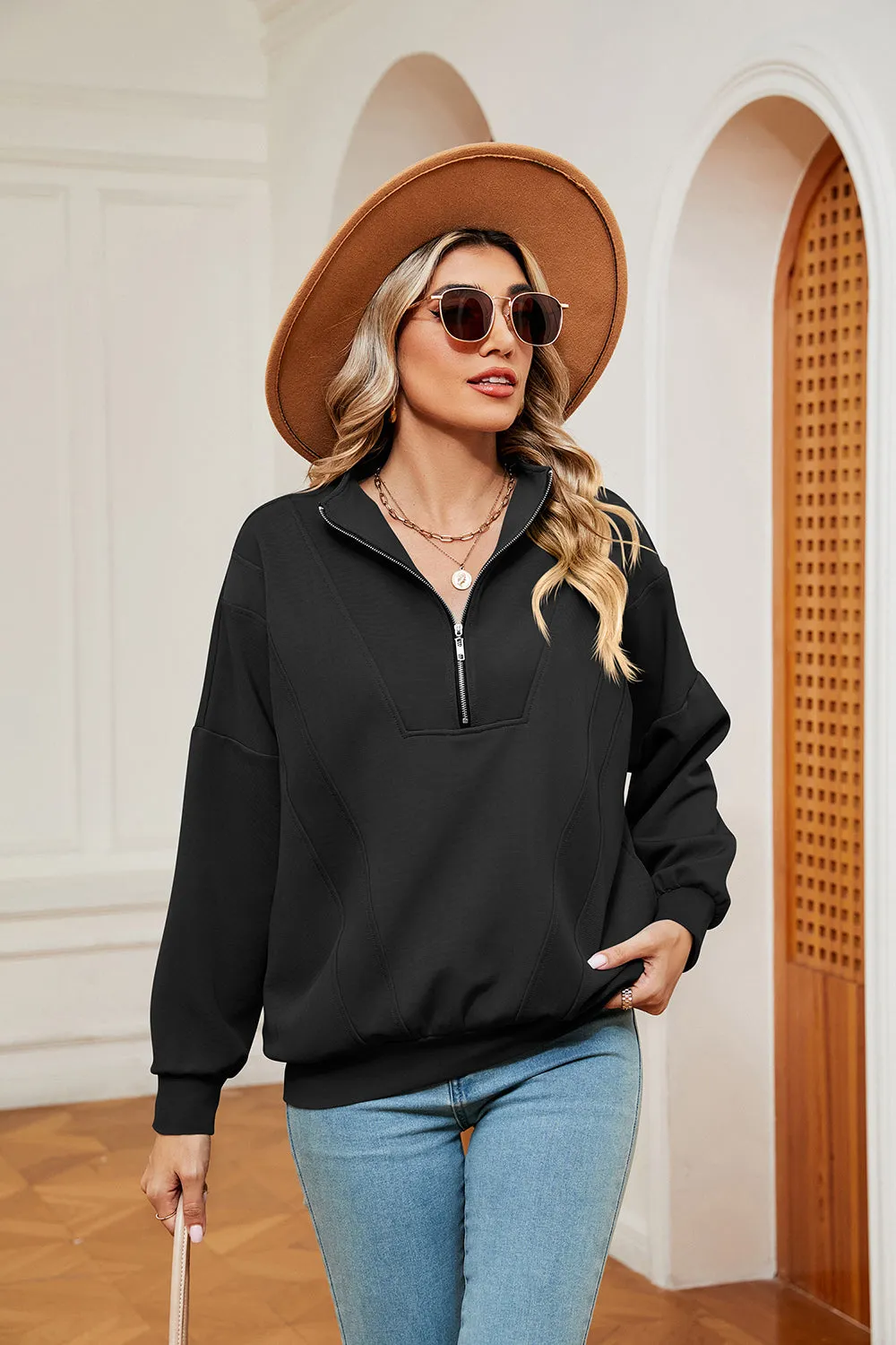 Jill Half-Zip Dropped Shoulder Sweatshirt