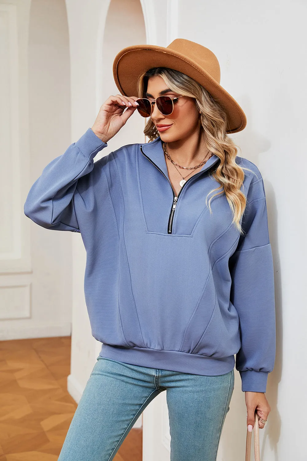 Jill Half-Zip Dropped Shoulder Sweatshirt