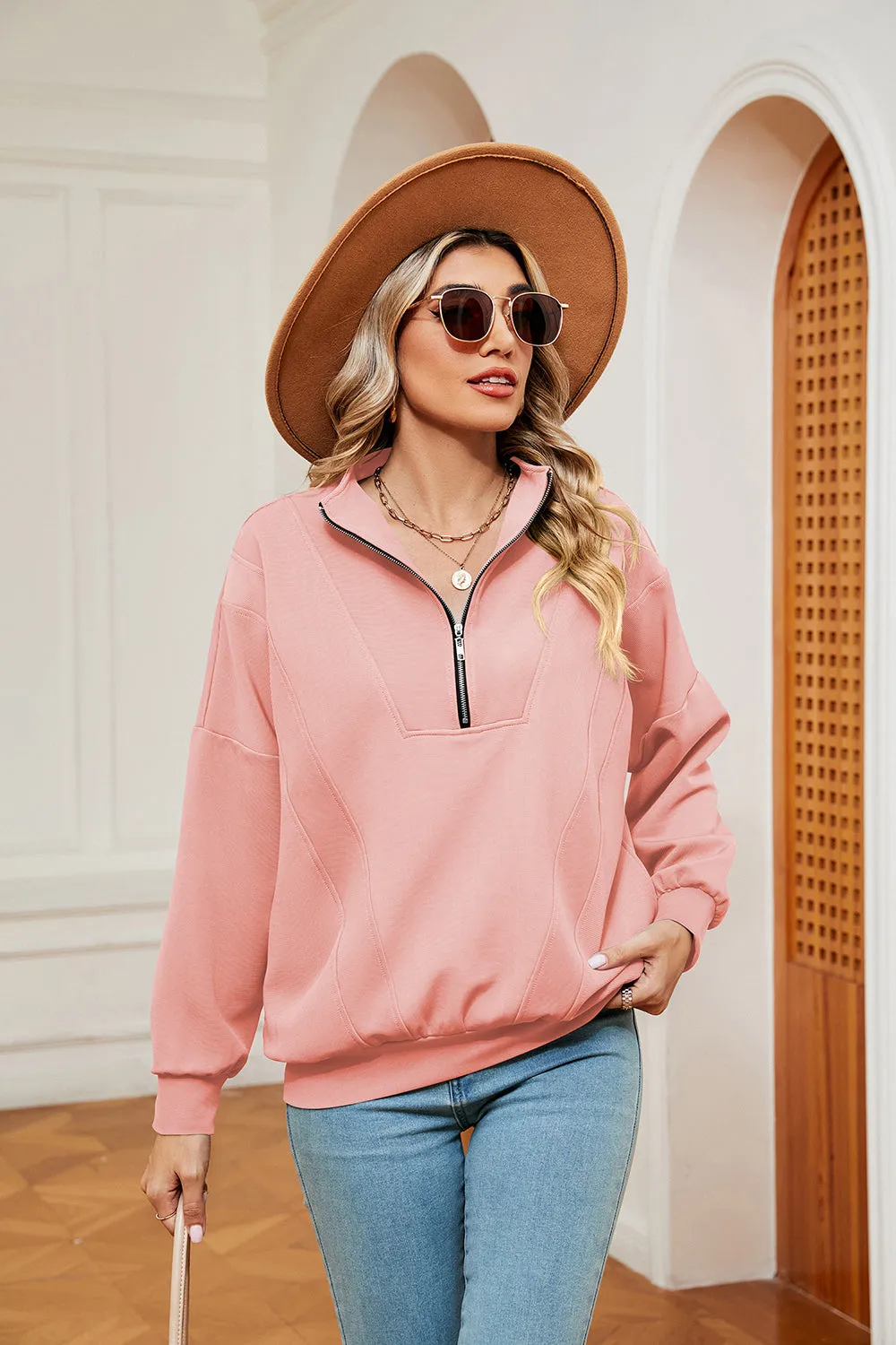 Jill Half-Zip Dropped Shoulder Sweatshirt
