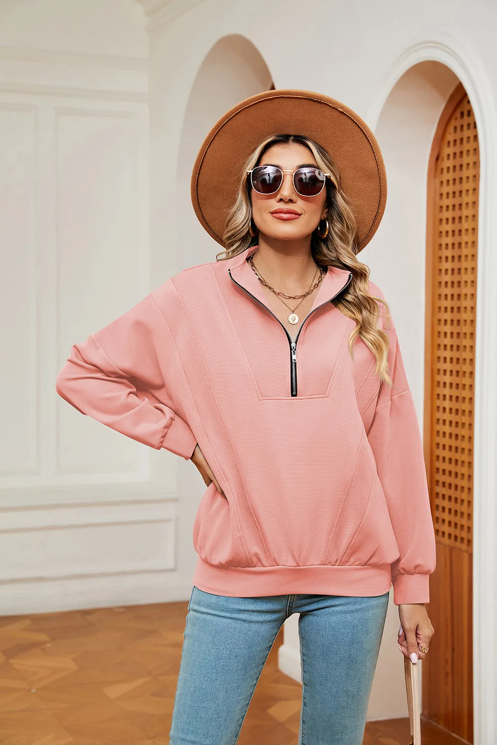 Jill Half-Zip Dropped Shoulder Sweatshirt