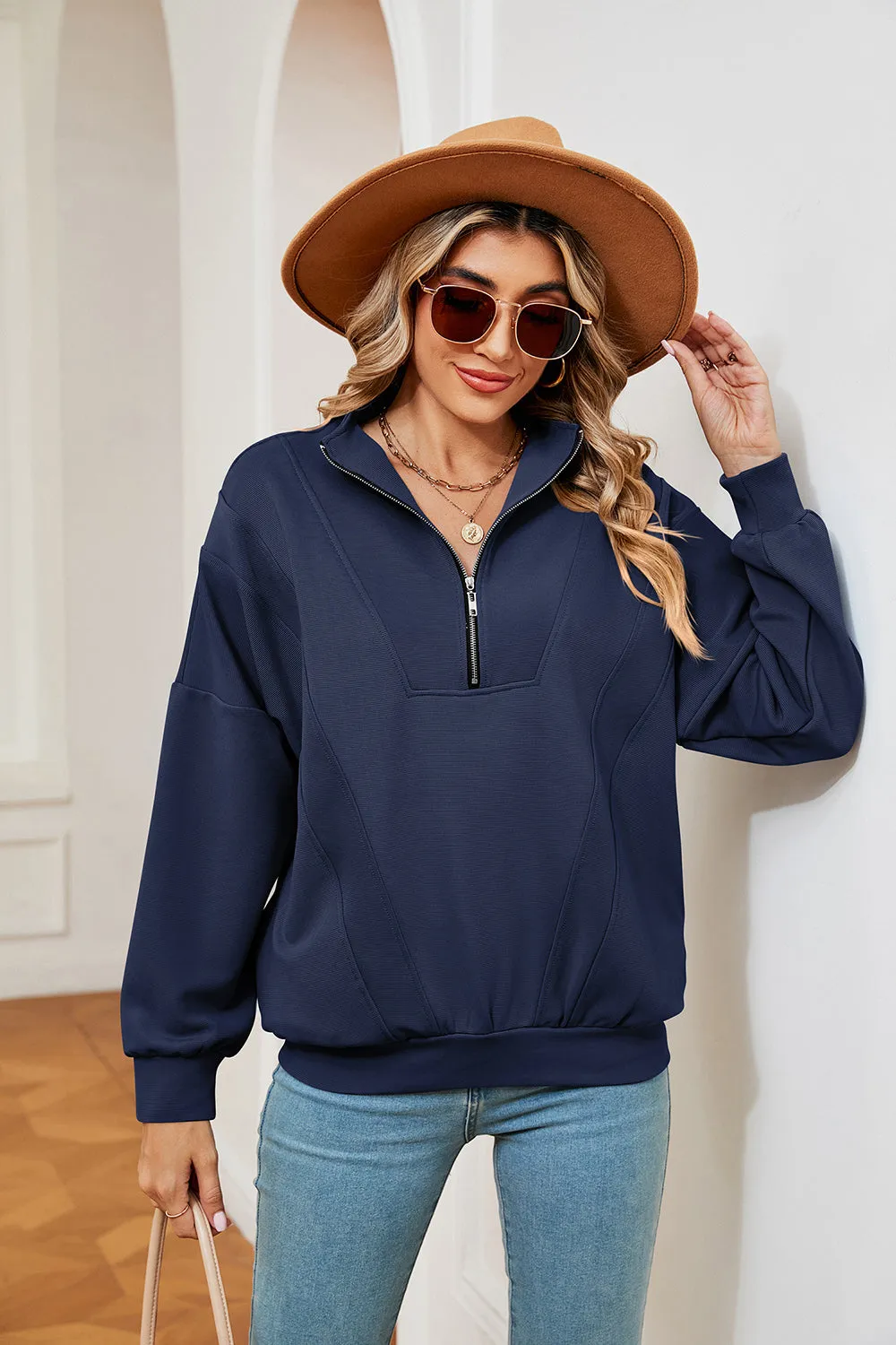 Jill Half-Zip Dropped Shoulder Sweatshirt