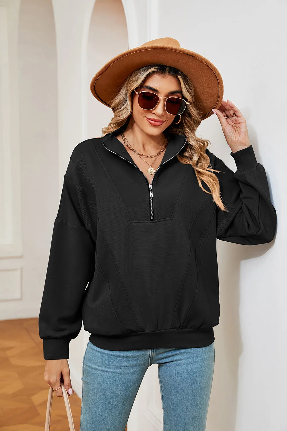Jill Half-Zip Dropped Shoulder Sweatshirt