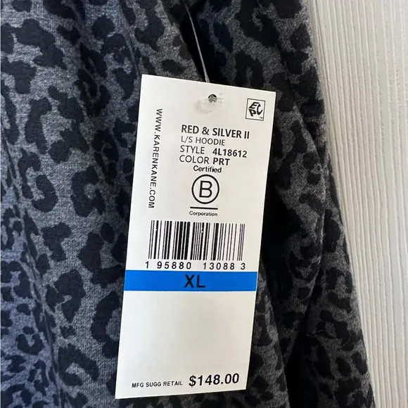 Karen Kane Leopard Print Long Sleeve Hoodie Black Gray Sz XL $148 NEW With Tags
