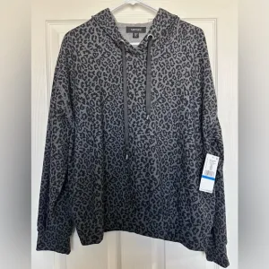 Karen Kane Leopard Print Long Sleeve Hoodie Black Gray Sz XL $148 NEW With Tags