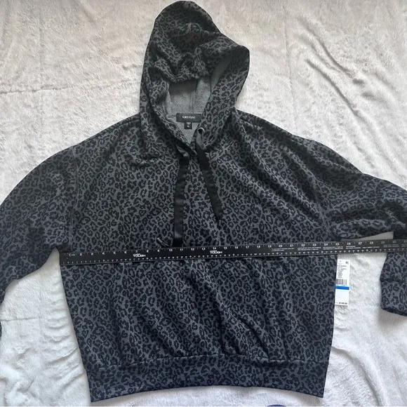 Karen Kane Leopard Print Long Sleeve Hoodie Black Gray Sz XL $148 NEW With Tags