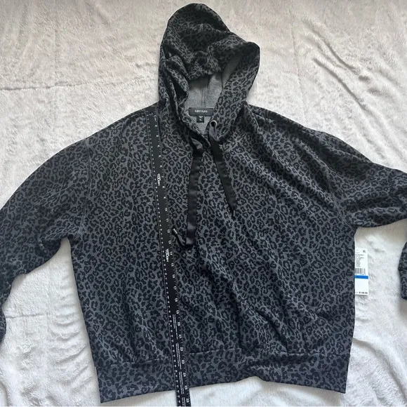 Karen Kane Leopard Print Long Sleeve Hoodie Black Gray Sz XL $148 NEW With Tags