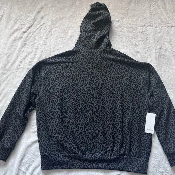 Karen Kane Leopard Print Long Sleeve Hoodie Black Gray Sz XL $148 NEW With Tags