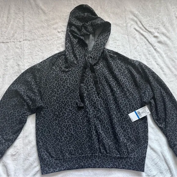 Karen Kane Leopard Print Long Sleeve Hoodie Black Gray Sz XL $148 NEW With Tags