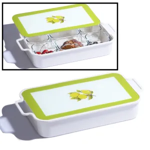 KHV-163(586) GLASS & MELAMINE TRAY WITH COVER  &6 GLASS COMPARTMENT (LIMON)