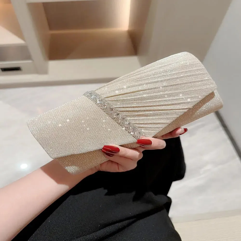 Ladies Glitter Silver Clutch Bag Envelope Evening Bag Fashion Elegant Long Purse Women Chain Shoulder Bags Wedding Party Handbag