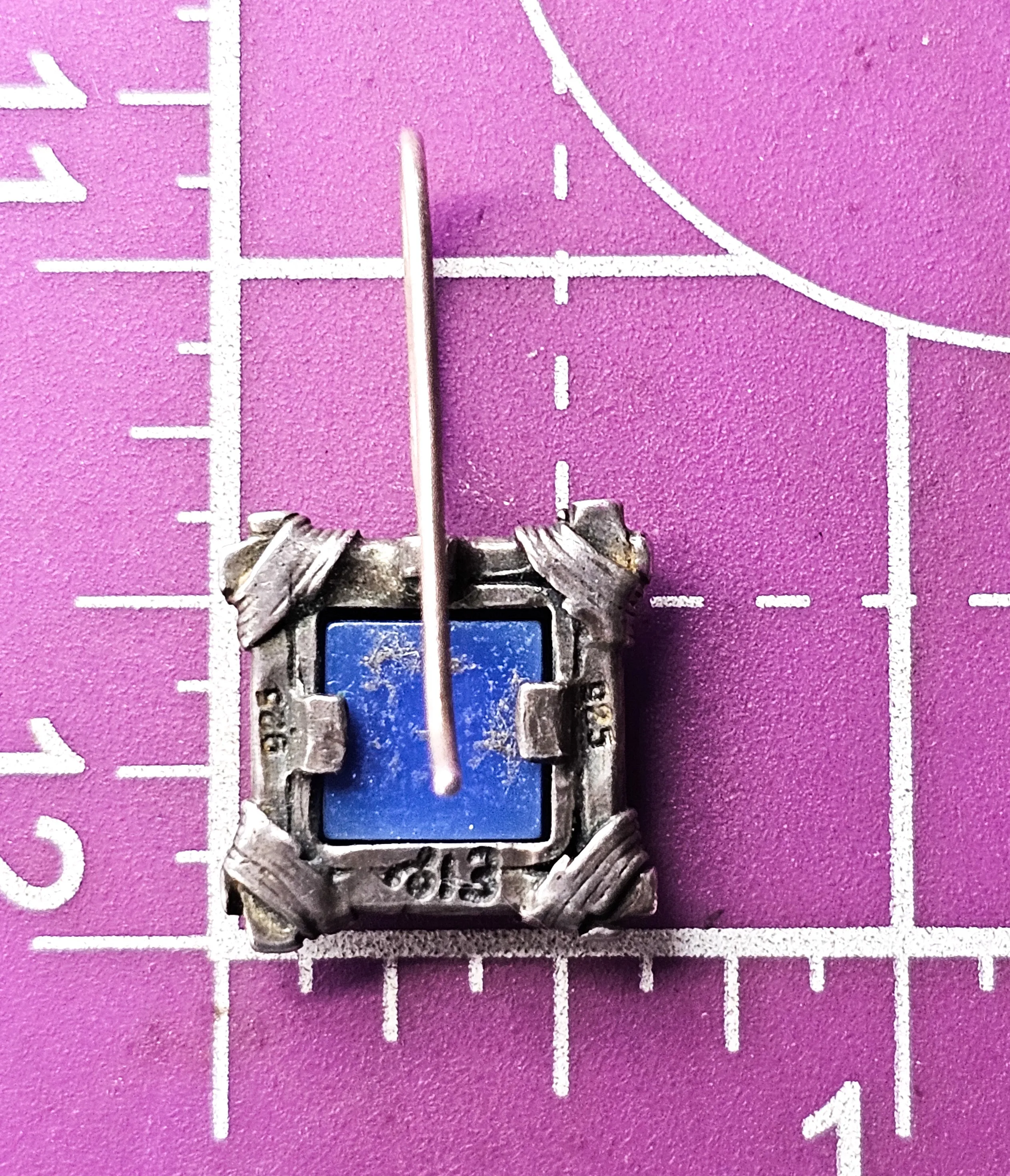 Lapis Lazuli blue gemstone square framed signed vintage sterling silver earrings