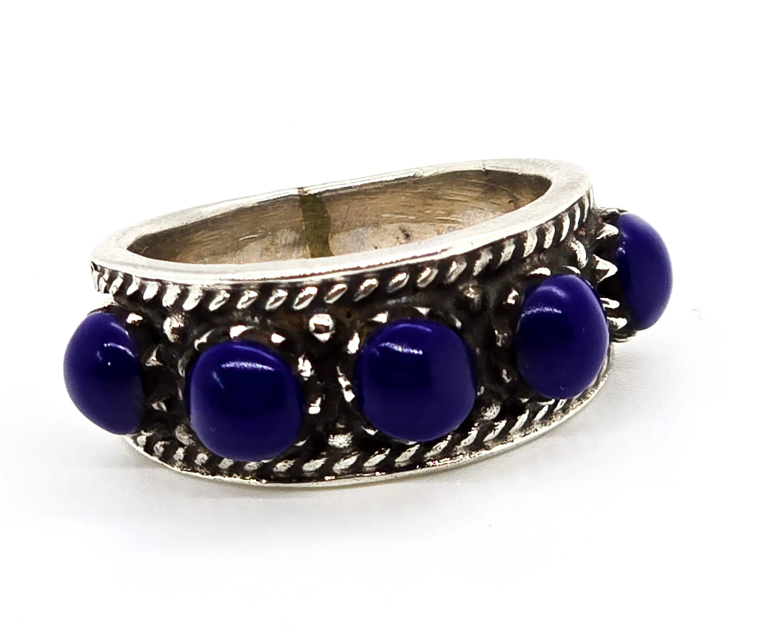 Lapis Lazuli blue gemstone vintage sterling silver ring band size 7 and 1/2