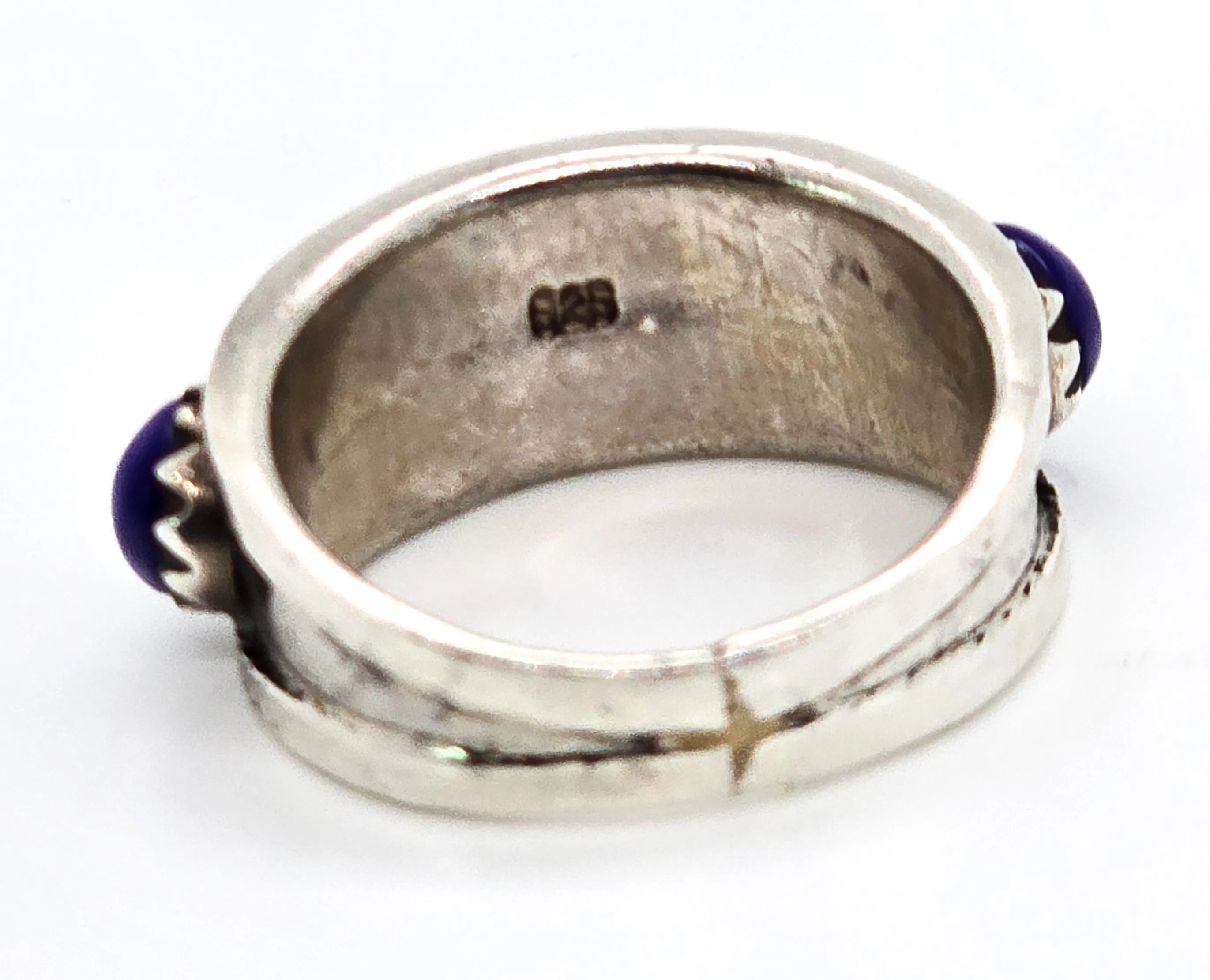 Lapis Lazuli blue gemstone vintage sterling silver ring band size 7 and 1/2