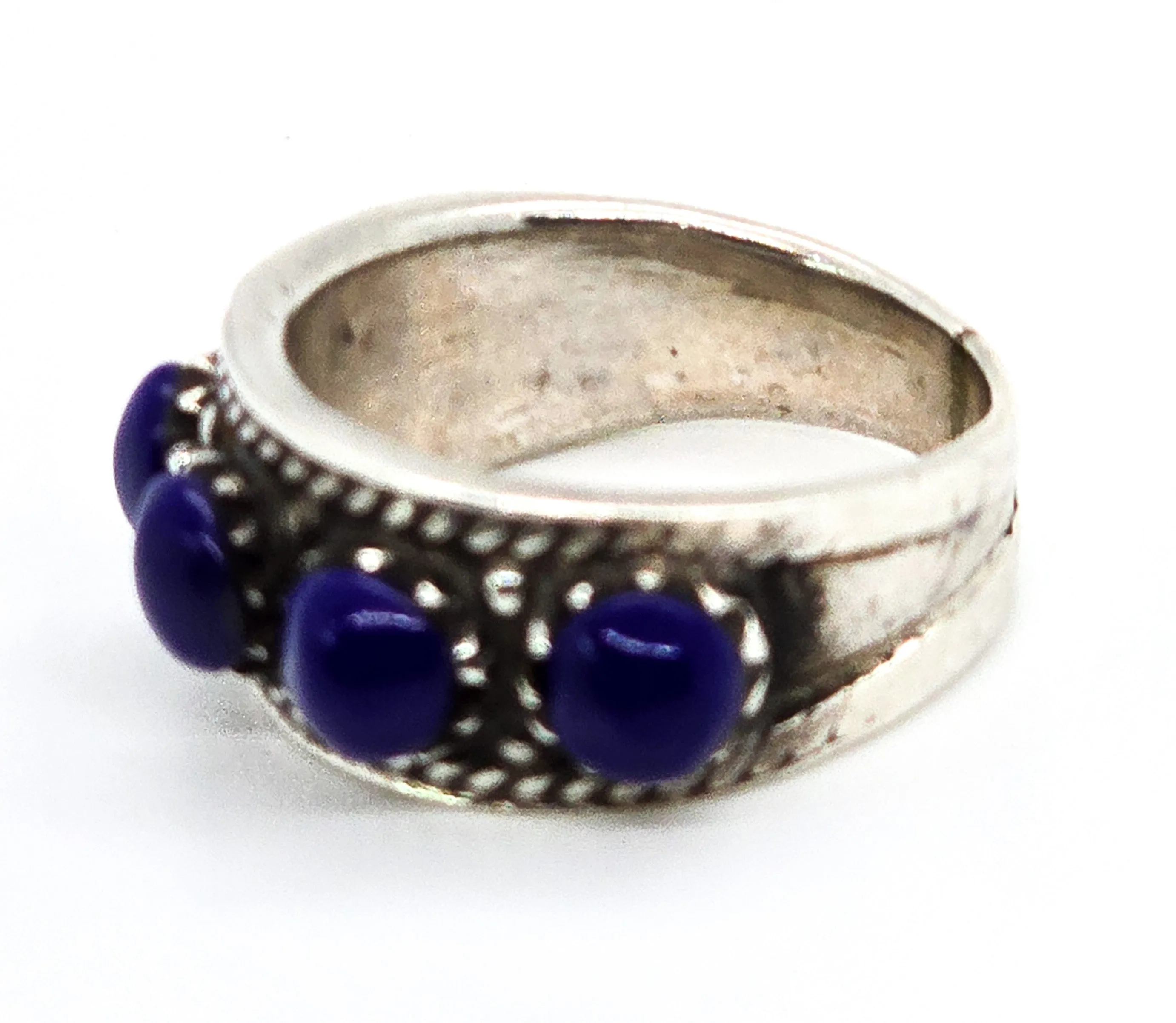 Lapis Lazuli blue gemstone vintage sterling silver ring band size 7 and 1/2