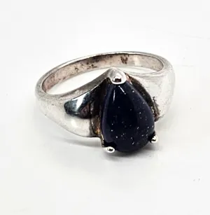 Lapis Lazuli blue pear cut gemstone sterling silver ring size 9