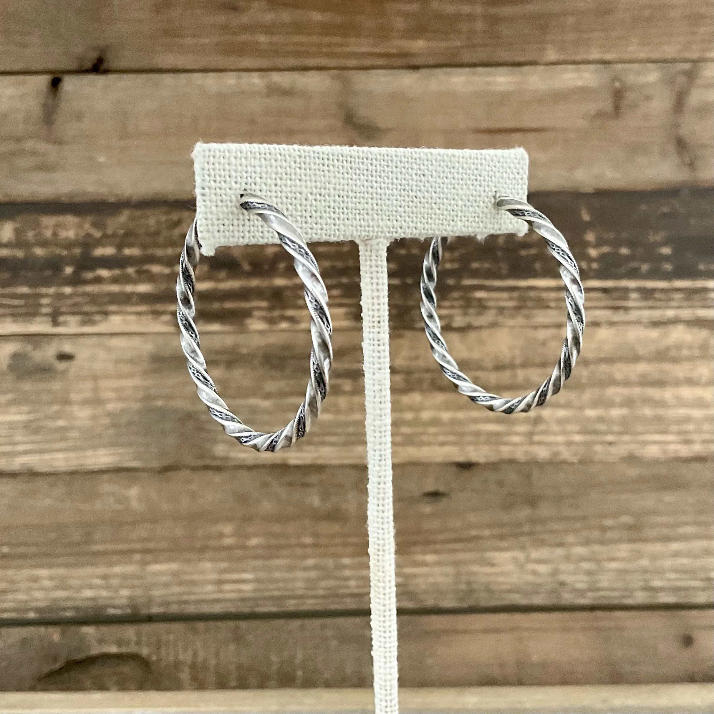 Large Silver Plated Vintage Hoop Earrings