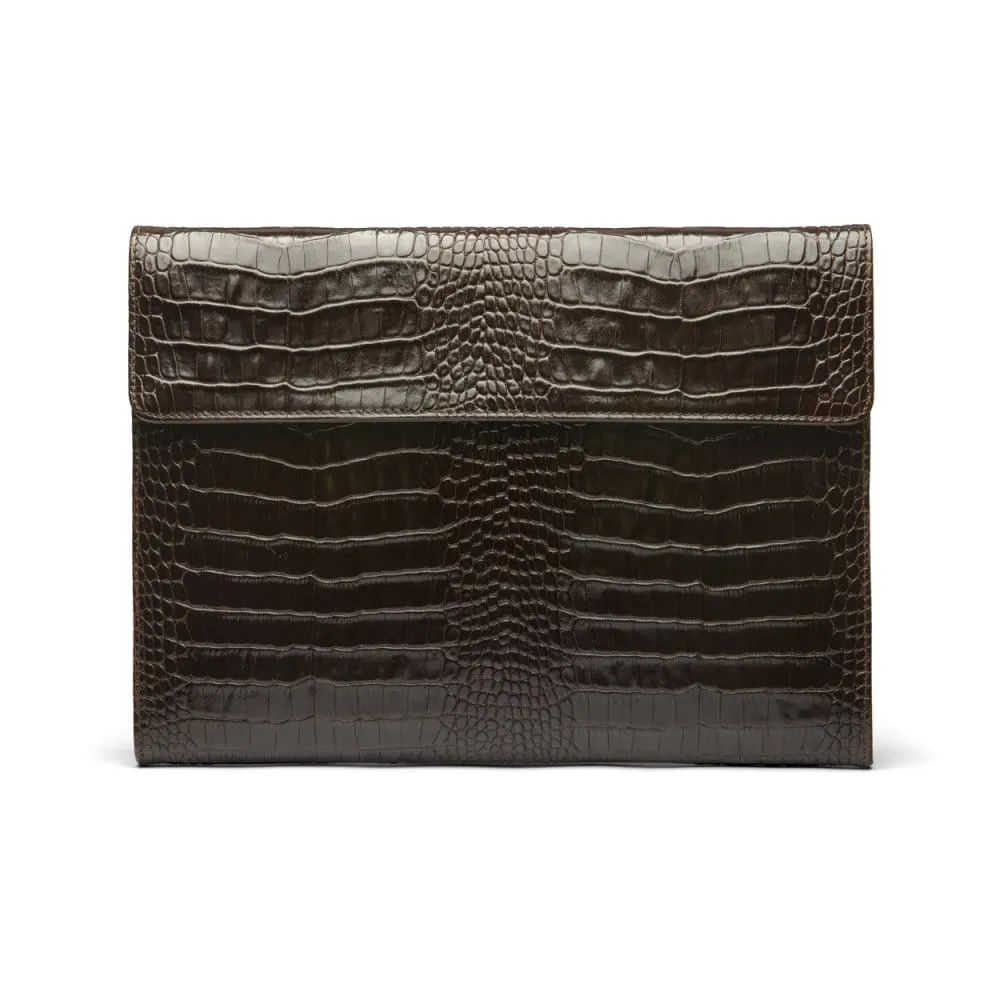 Leather Envelope Folder - Brown Croc-Effect