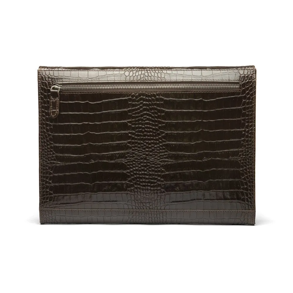 Leather Envelope Folder - Brown Croc-Effect