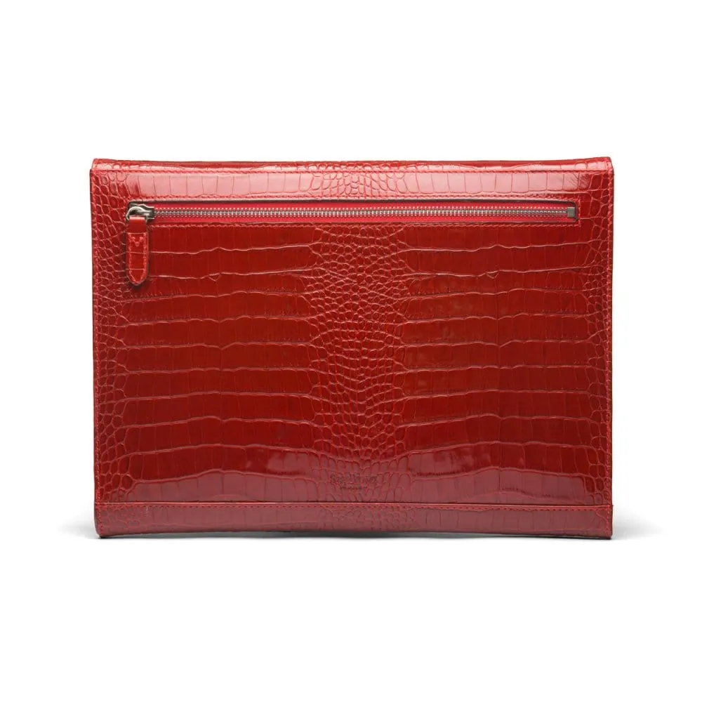 Leather Envelope Folder - Red Croc-Effect