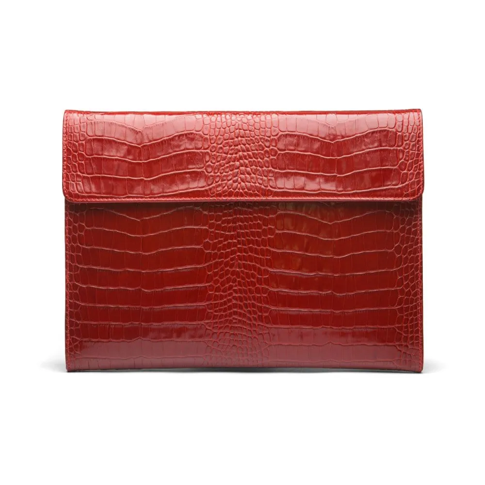 Leather Envelope Folder - Red Croc-Effect