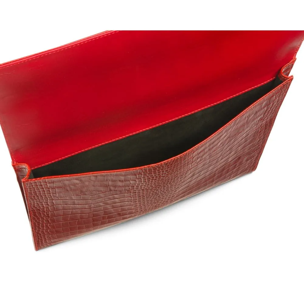 Leather Envelope Folder - Red Croc-Effect