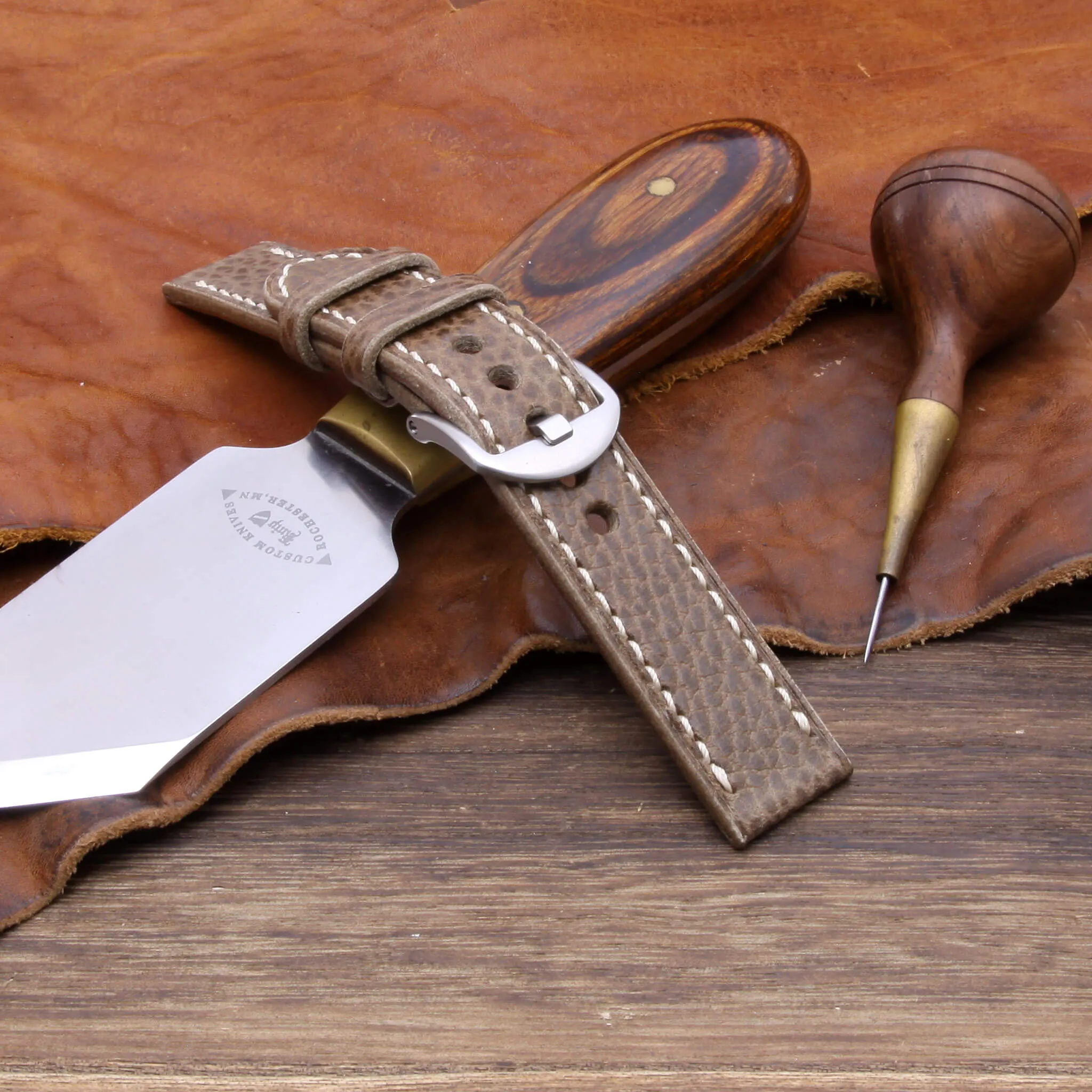 Leather Watch Strap, Buttero Taupe| Full Stitch