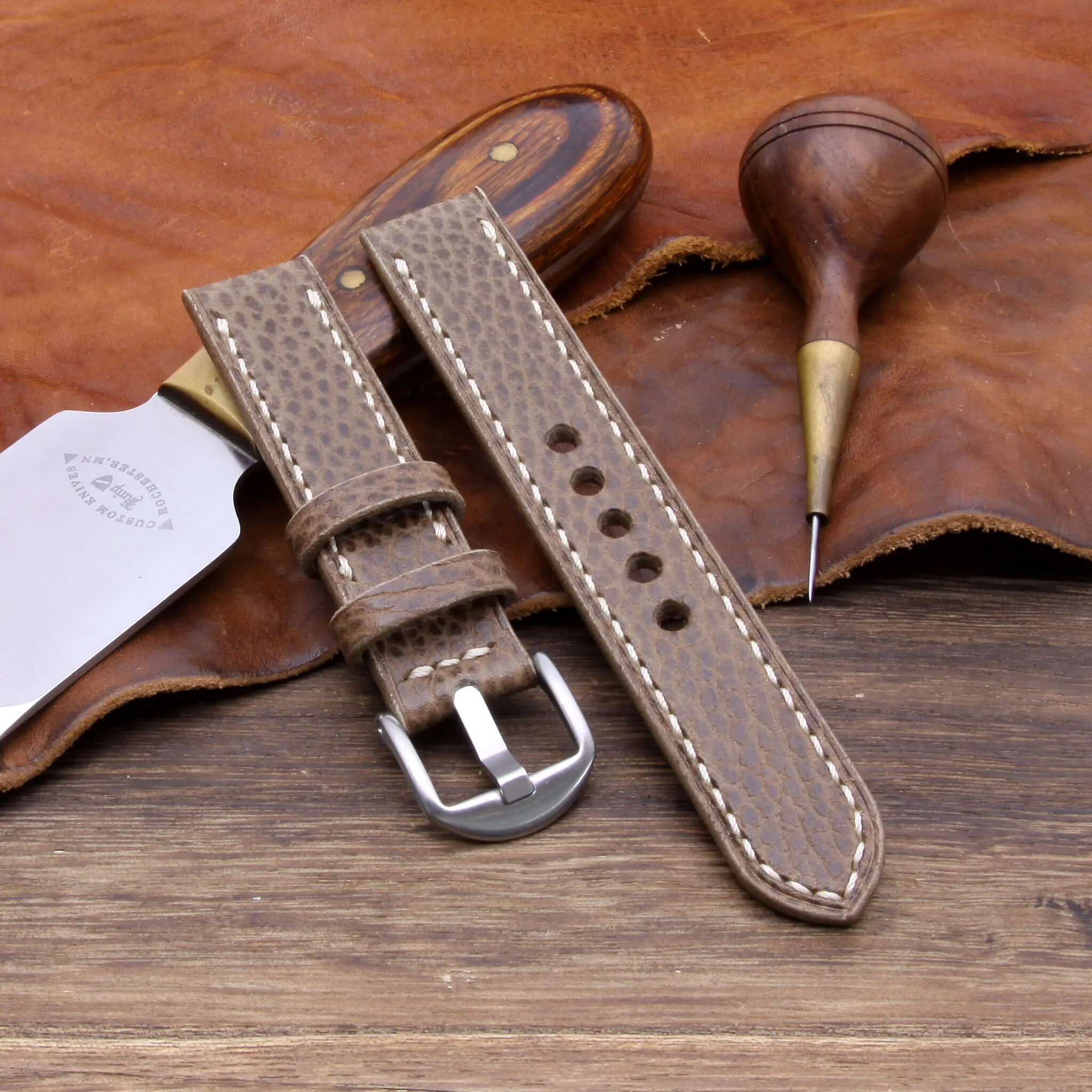 Leather Watch Strap, Buttero Taupe| Full Stitch