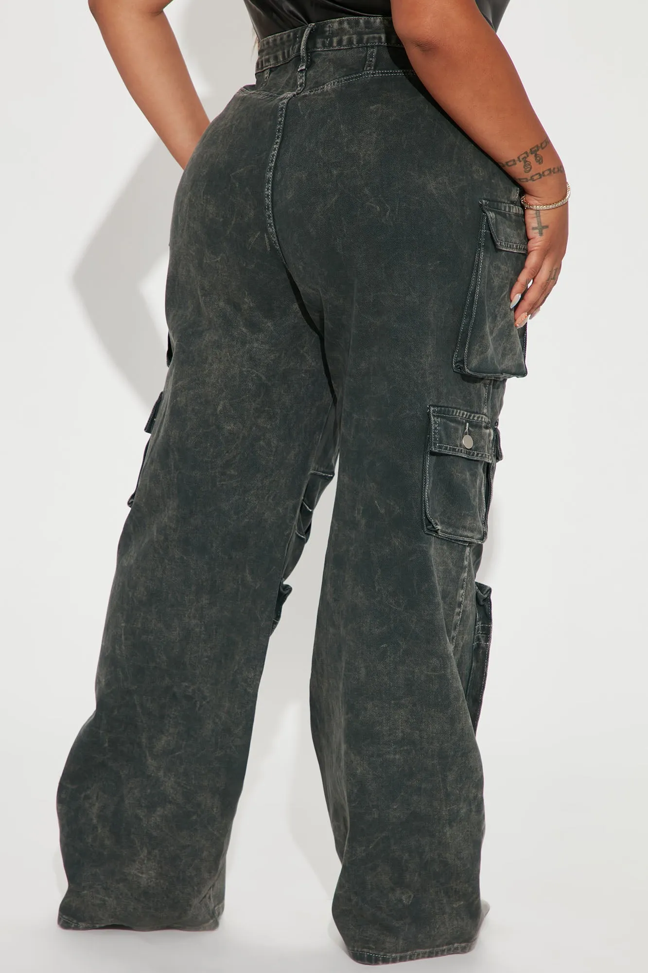 Lily High Rise Cargo Jeans - Green