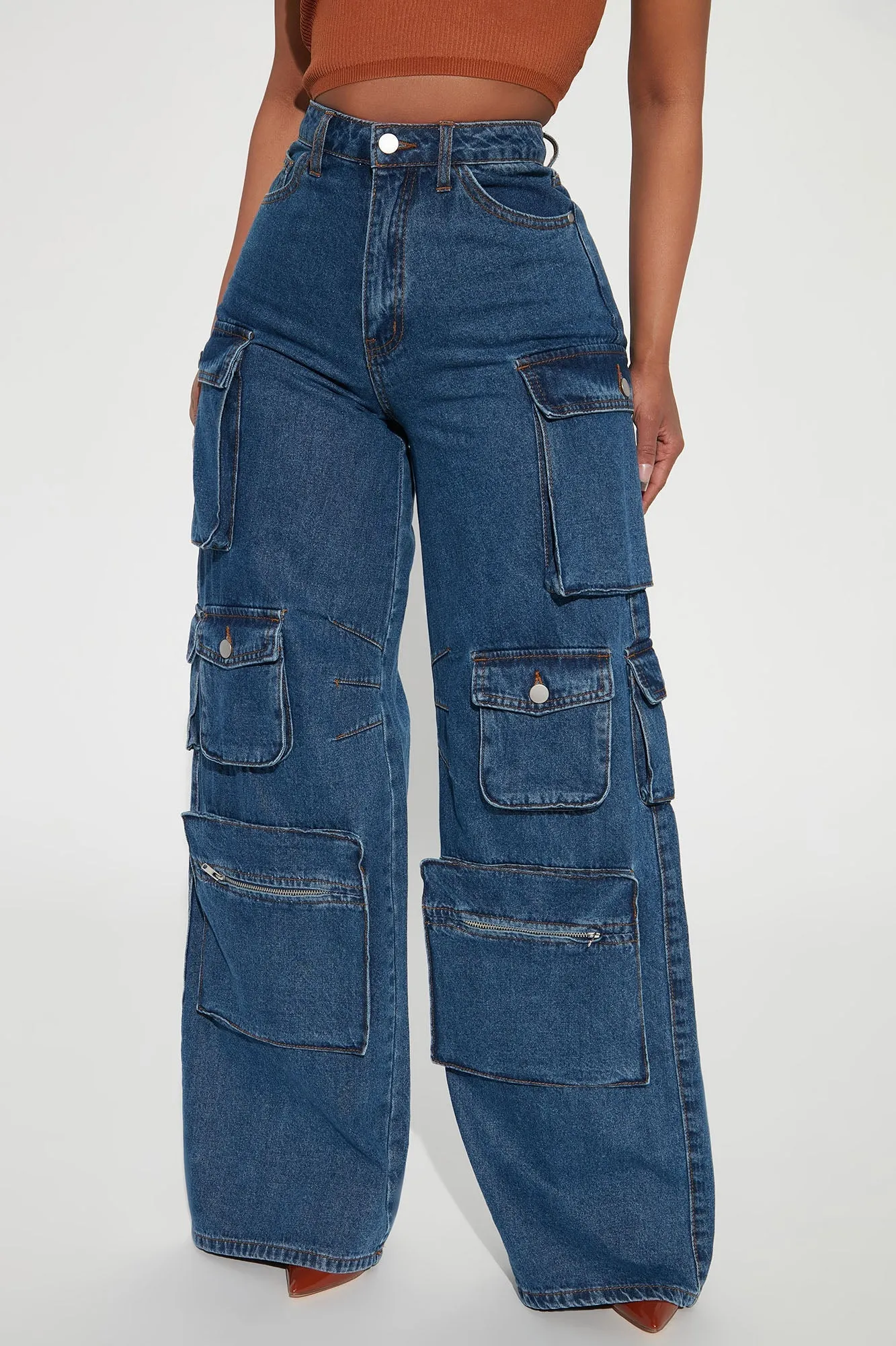 Lily High Rise Cargo Jeans - Green