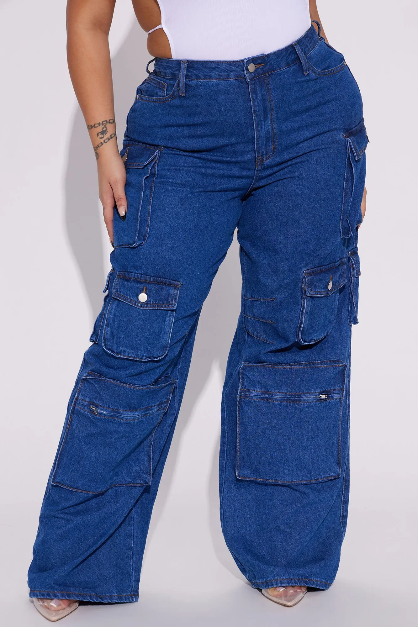Lily High Rise Cargo Jeans - Green