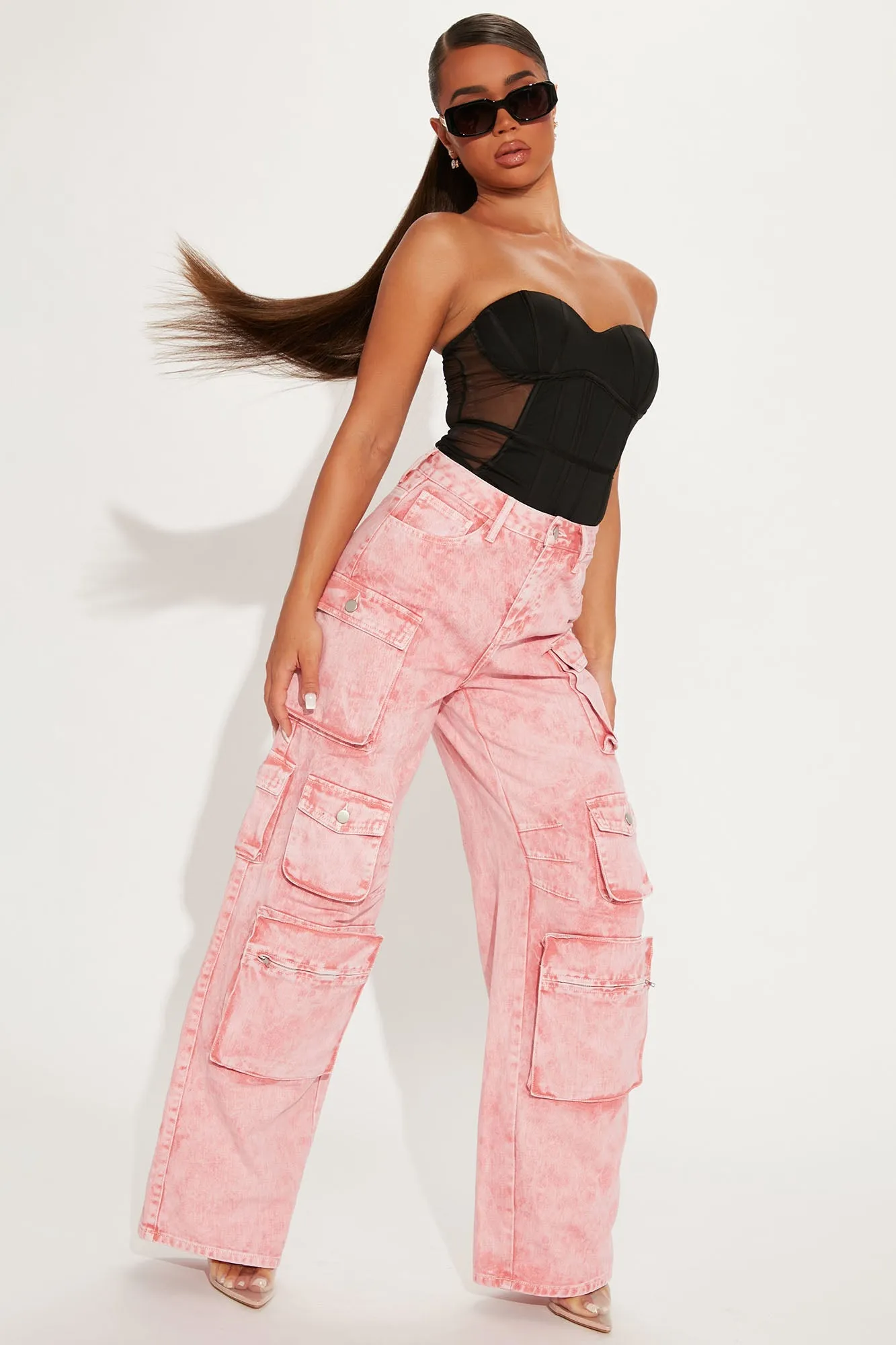 Lily High Rise Cargo Jeans - Green