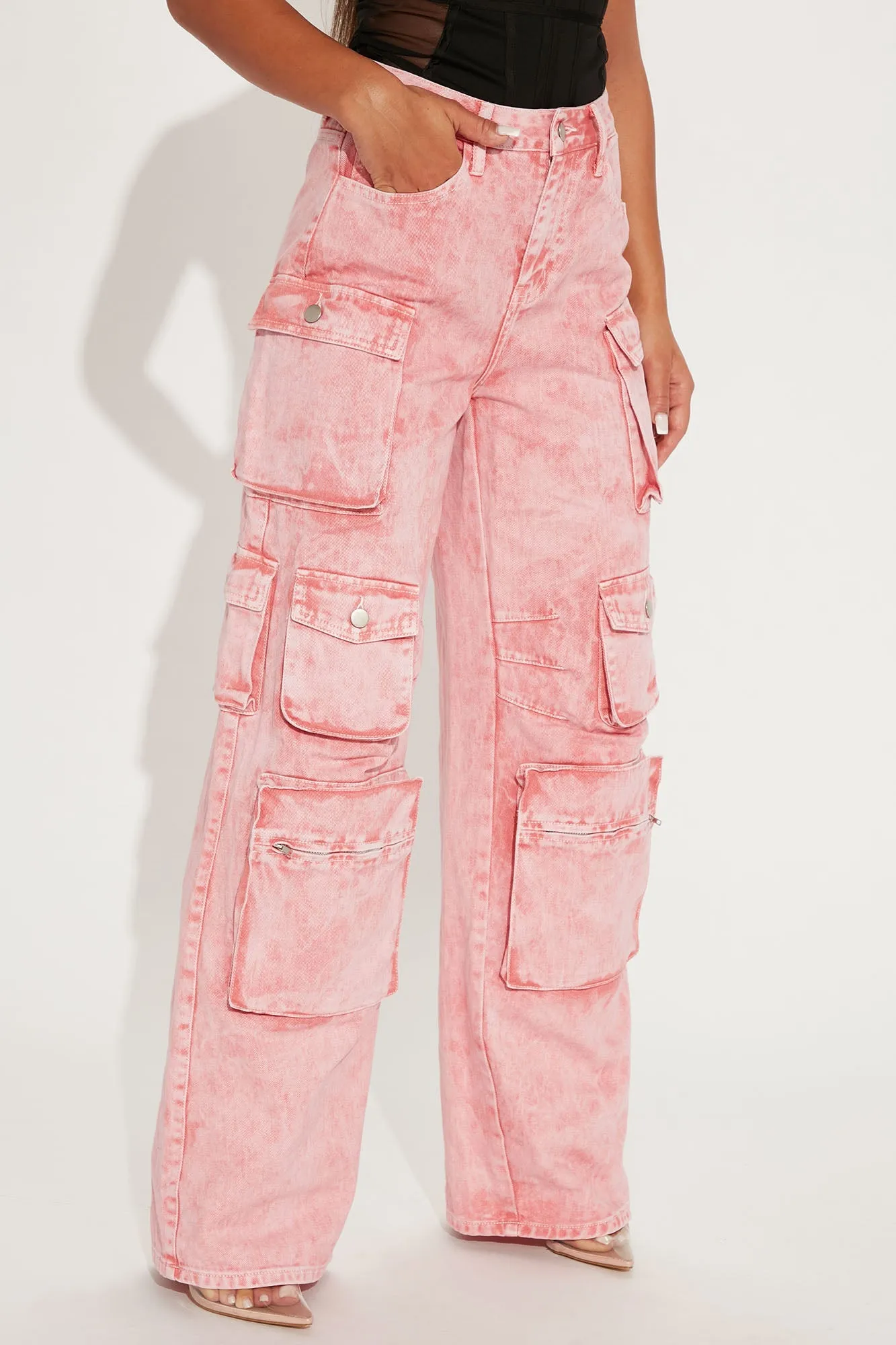 Lily High Rise Cargo Jeans - Green