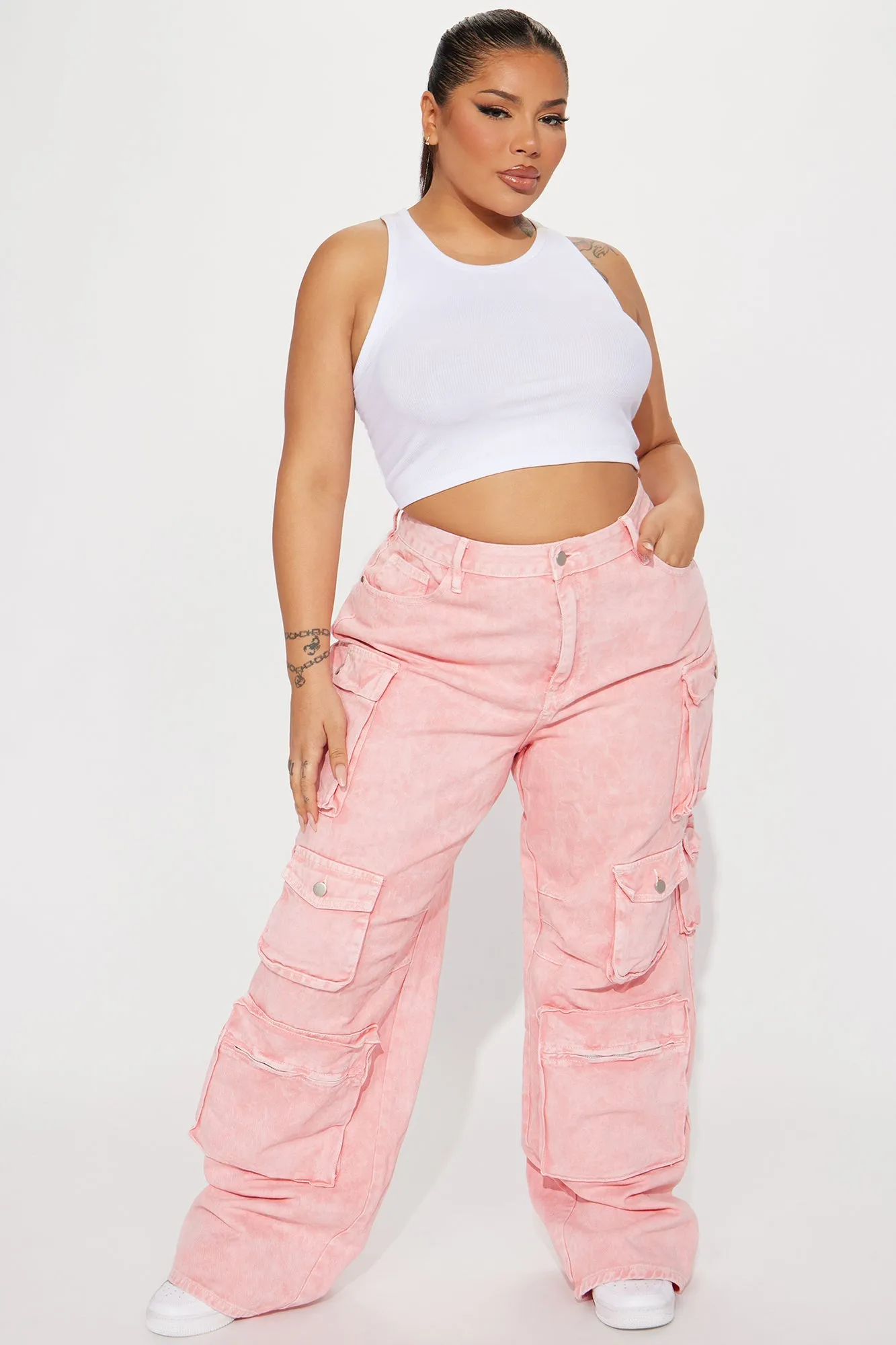 Lily High Rise Cargo Jeans - Green