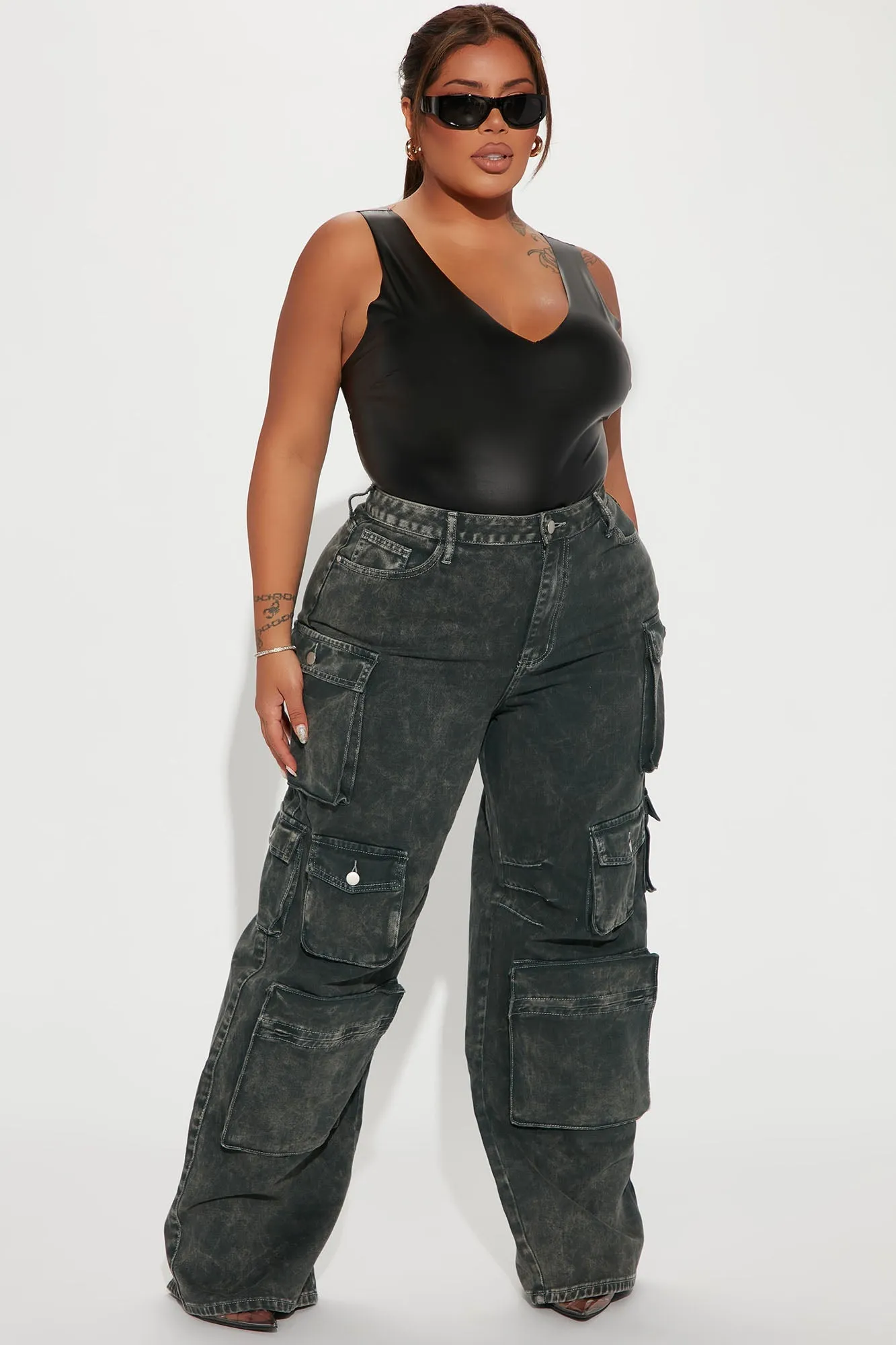Lily High Rise Cargo Jeans - Green